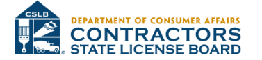 Logo of the California State License Board Department of Consumer Affairs Contractors with a blue and white color scheme.