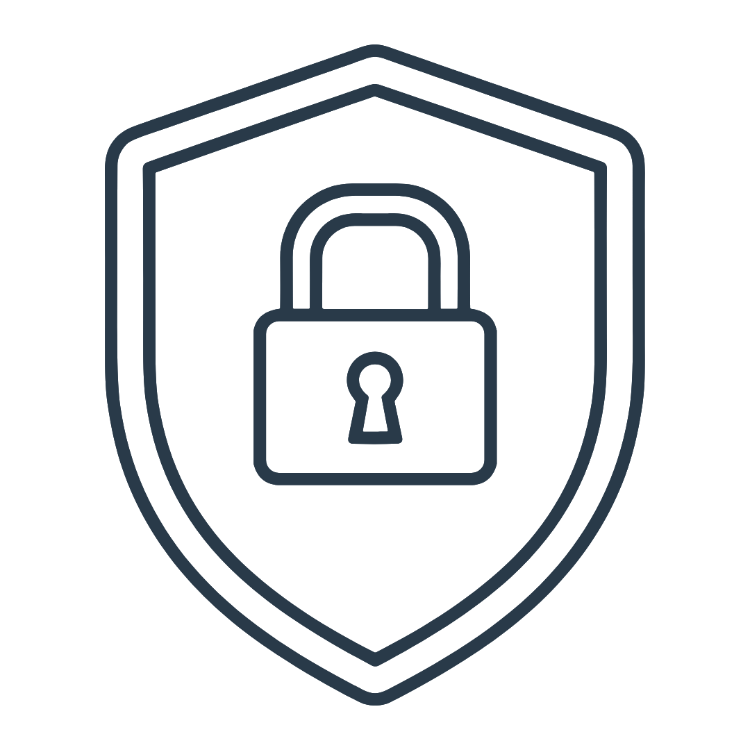 Outline illustration of a shield with a padlock in the center, symbolizing security or protection.