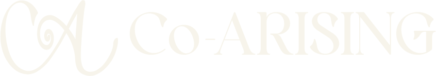 Text reads 'A Co-Arising' in stylish font on a black background.