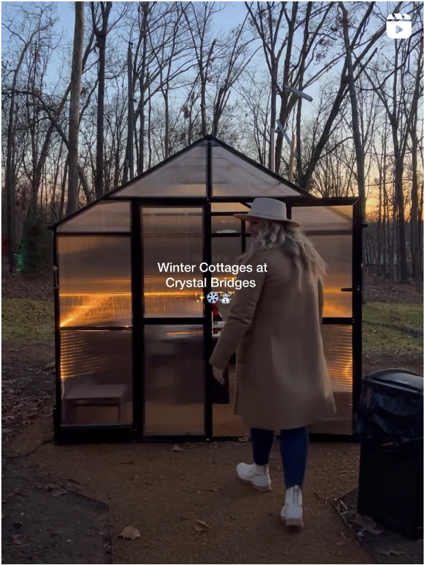 I quickly produced this video to promote the winter cottages at Crystal Bridges, coordinating with one of our ambassadors and securing a cottage to capture compelling, on-brand content on short notice.