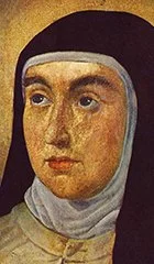 Portrait of a nun with a white habit and black veil