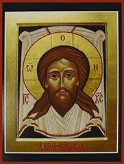Icon of Jesus Christ with a halo, depicted in a traditional religious painting style.