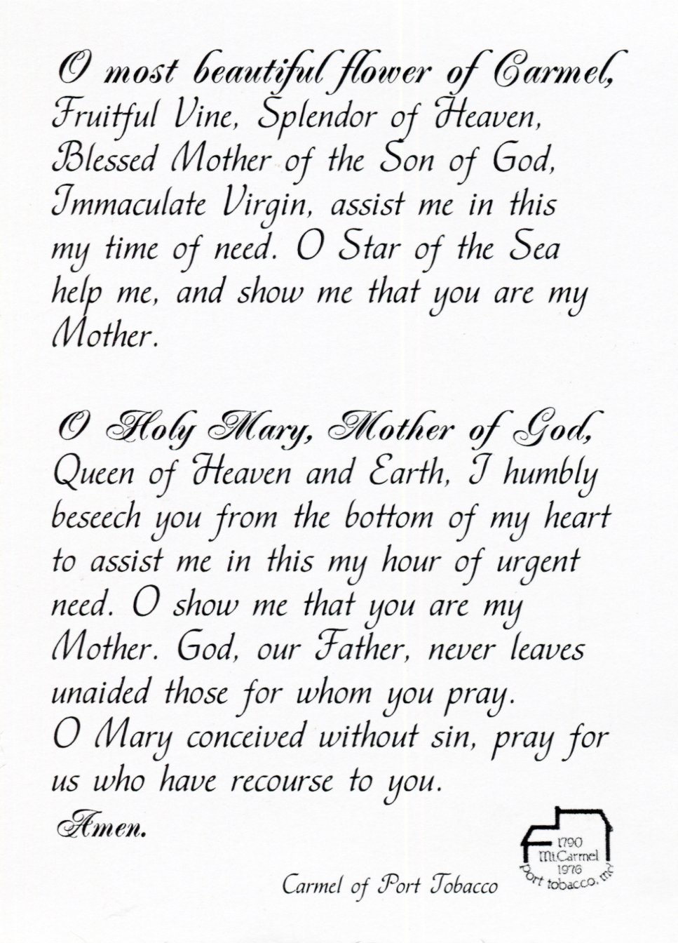 Our Lady of Tenderness Icon II Holy Card — Carmel of Port Tobacco