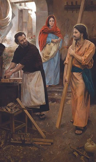 The Holy Family in the Workshop Holy Card