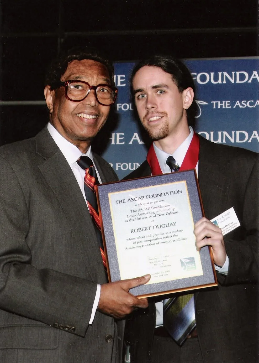 rob appears receiving an ASCAP award for composition with piano legend Dr. Billy Taylor