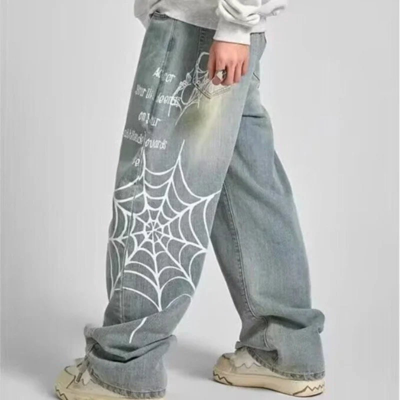 Spider Web Graphic Baggy Jeans