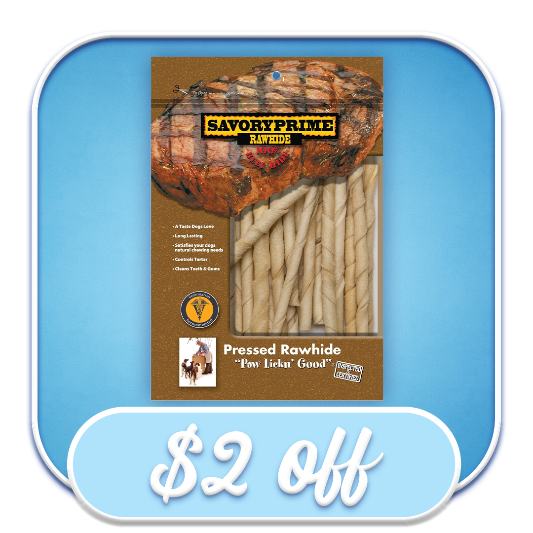 #46709 Savory Prime - 5" Pressed Rawhide Twist Sticks 20ct