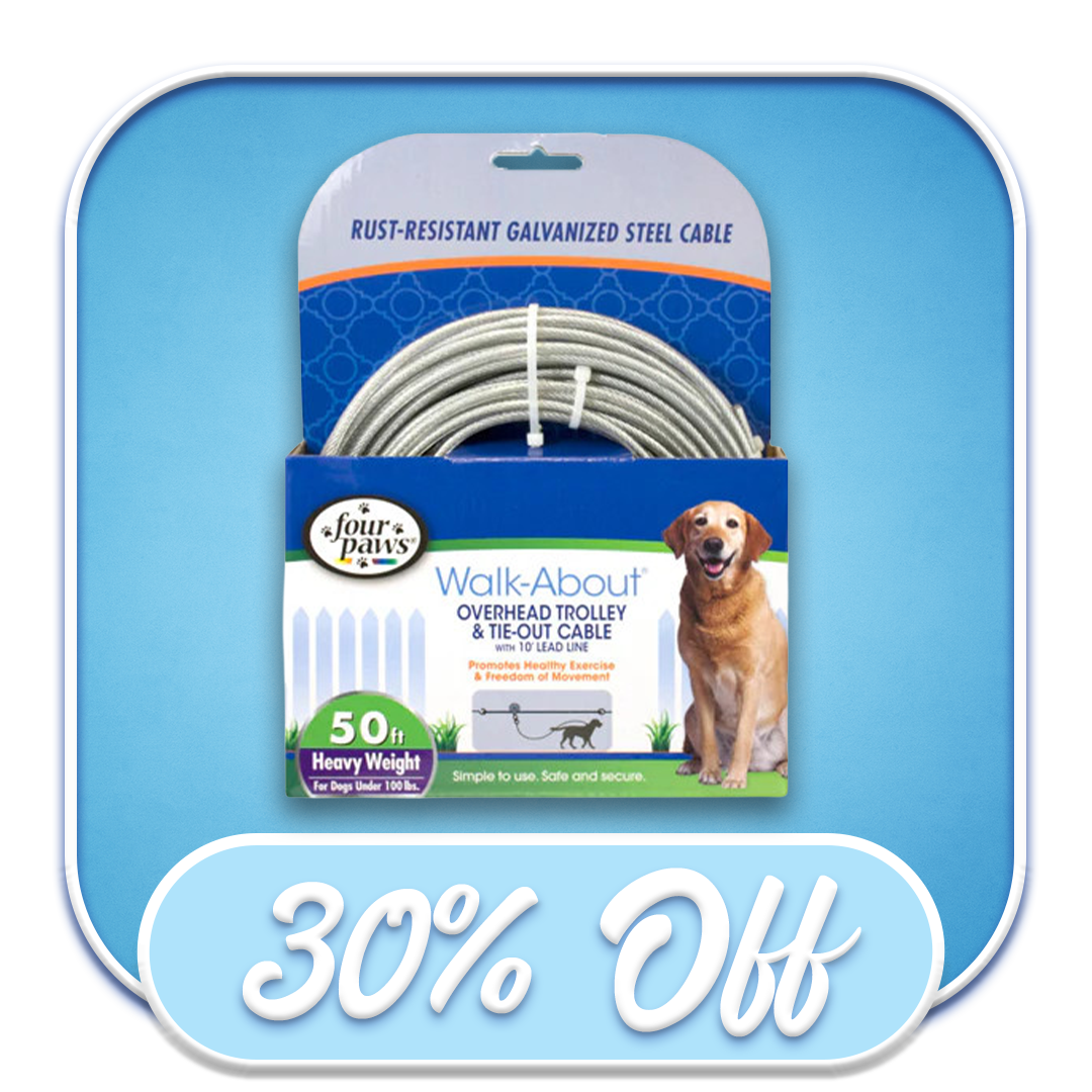 #51649 - Four Paws Walk-About Overhead Trolley & Tie-Out Cable 50ft Heavy-Weight