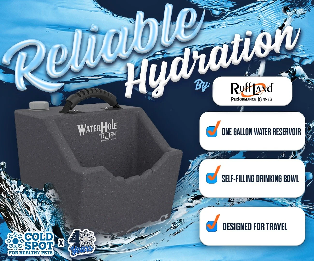 💦 Hydration on the go!

One gallon of water + a built-in drinking bowl = adventure ready. 🐶

Find the RuffLand Water Hole today at Cold Spot for Healthy Pets!