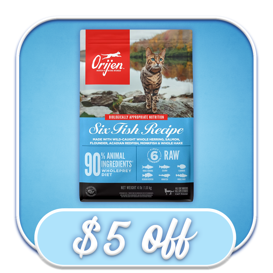 #34800 Orijen - Six-Fish Recipe Wild-Caught Whole Herring, Salmon, Flounder, Acadian Redfish, Monkfish & Whole Make Dry Cat Diet 4lb