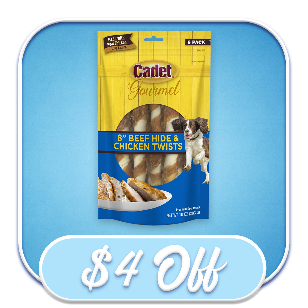 #49093 Cadet - 8" Beef Hide & Chicken Twists 6pk