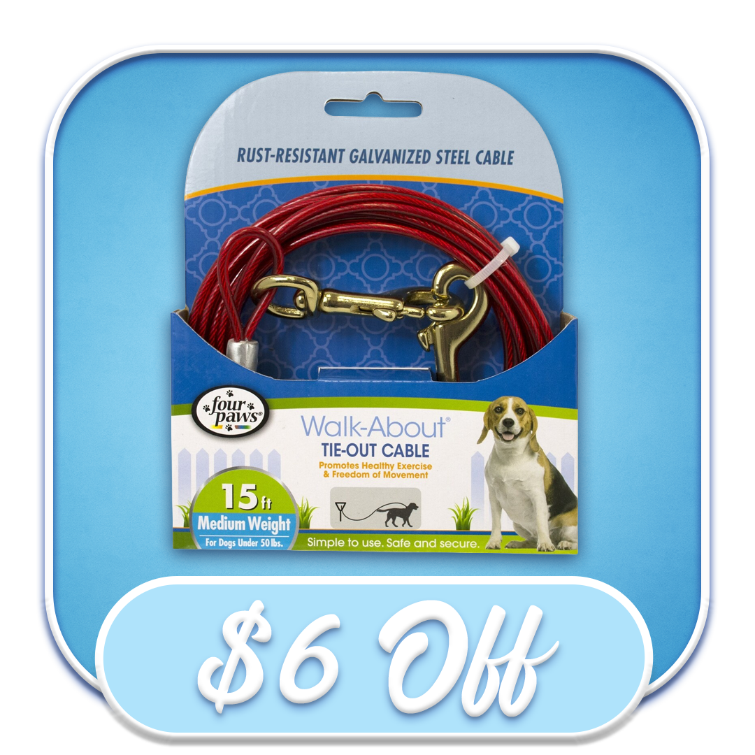 #51652 Four Paws - Walk-About 15ft Tie-Out Medium Weight Cable
