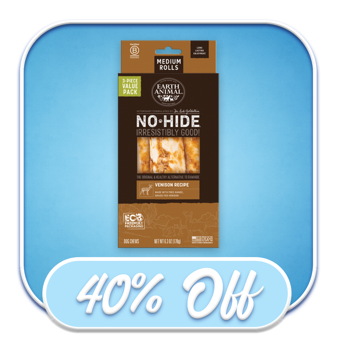 #49558 Earth Animal - No-Hide Medium Venison Chews 3pk