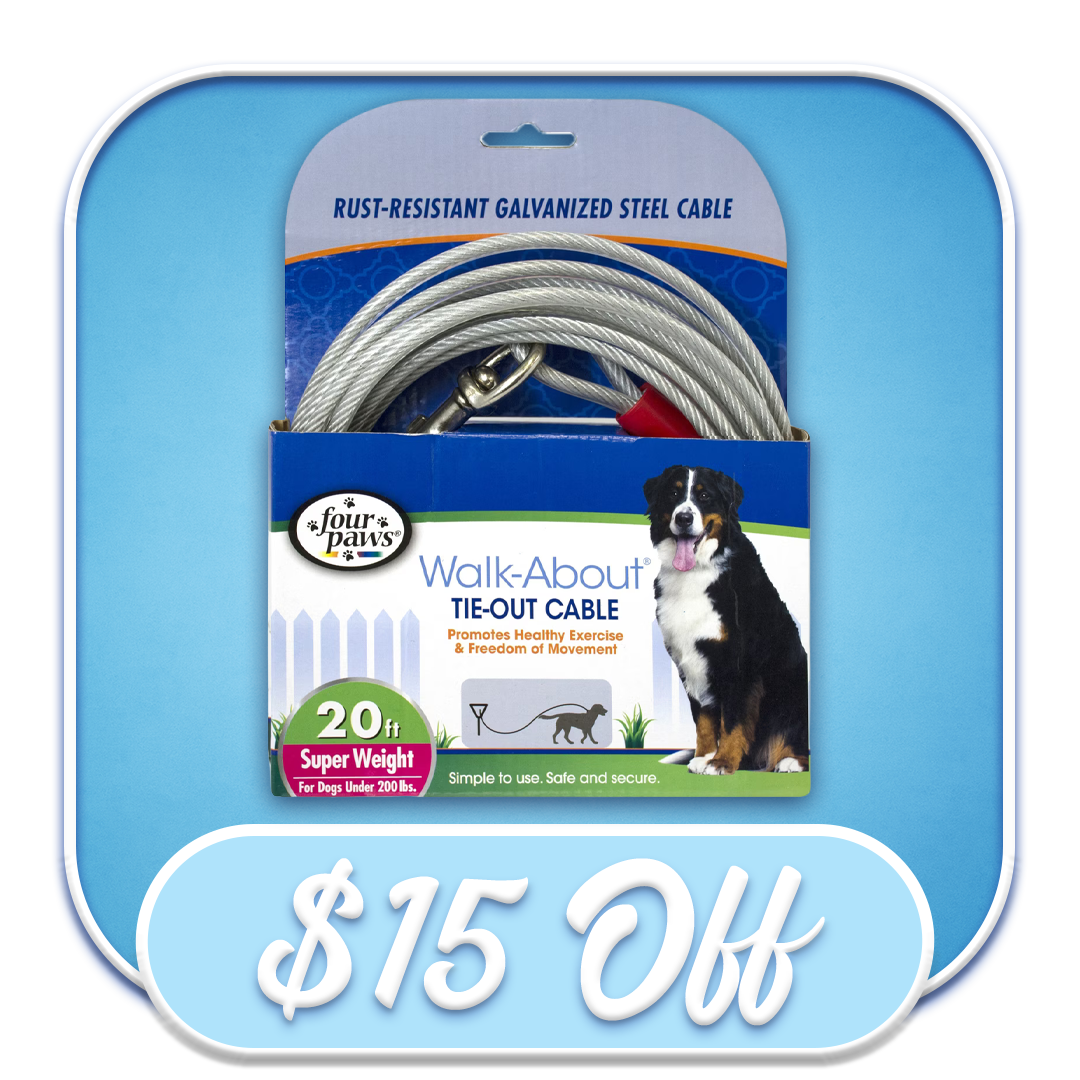 #51658 Four Paws - Walk-About 20ft Tie-Out Super Weight Cable