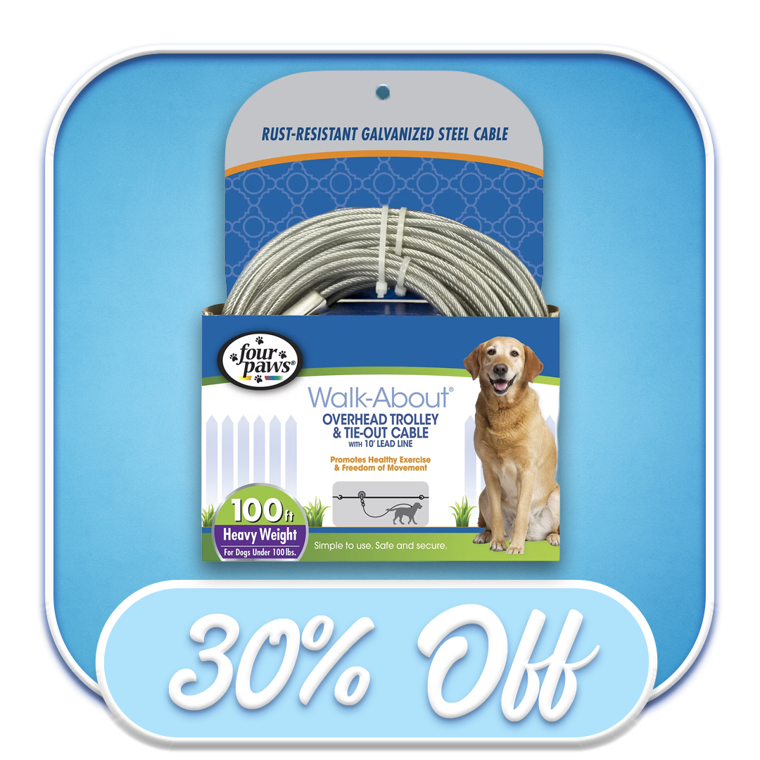 #46061 - Four Paws Walk-About Overhead Trolley & Tie-Out Cable 100ft Heavy-Weight
