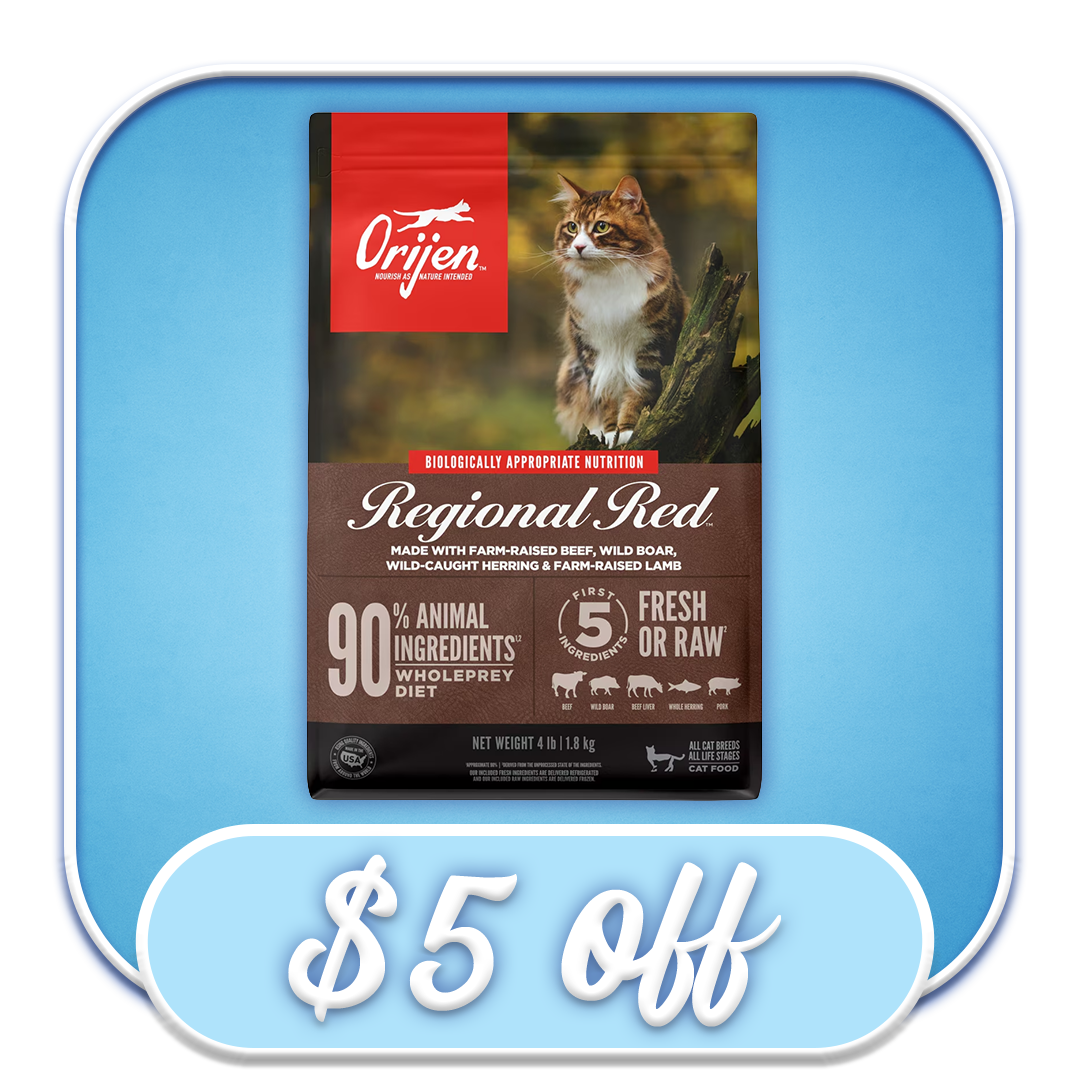 #34803 Orijen - Regional Red Farm-Raised Beef, Wild Boar, Wild-Caught Herring & Farm-Raised Lamb Dry Cat Diet 4lb