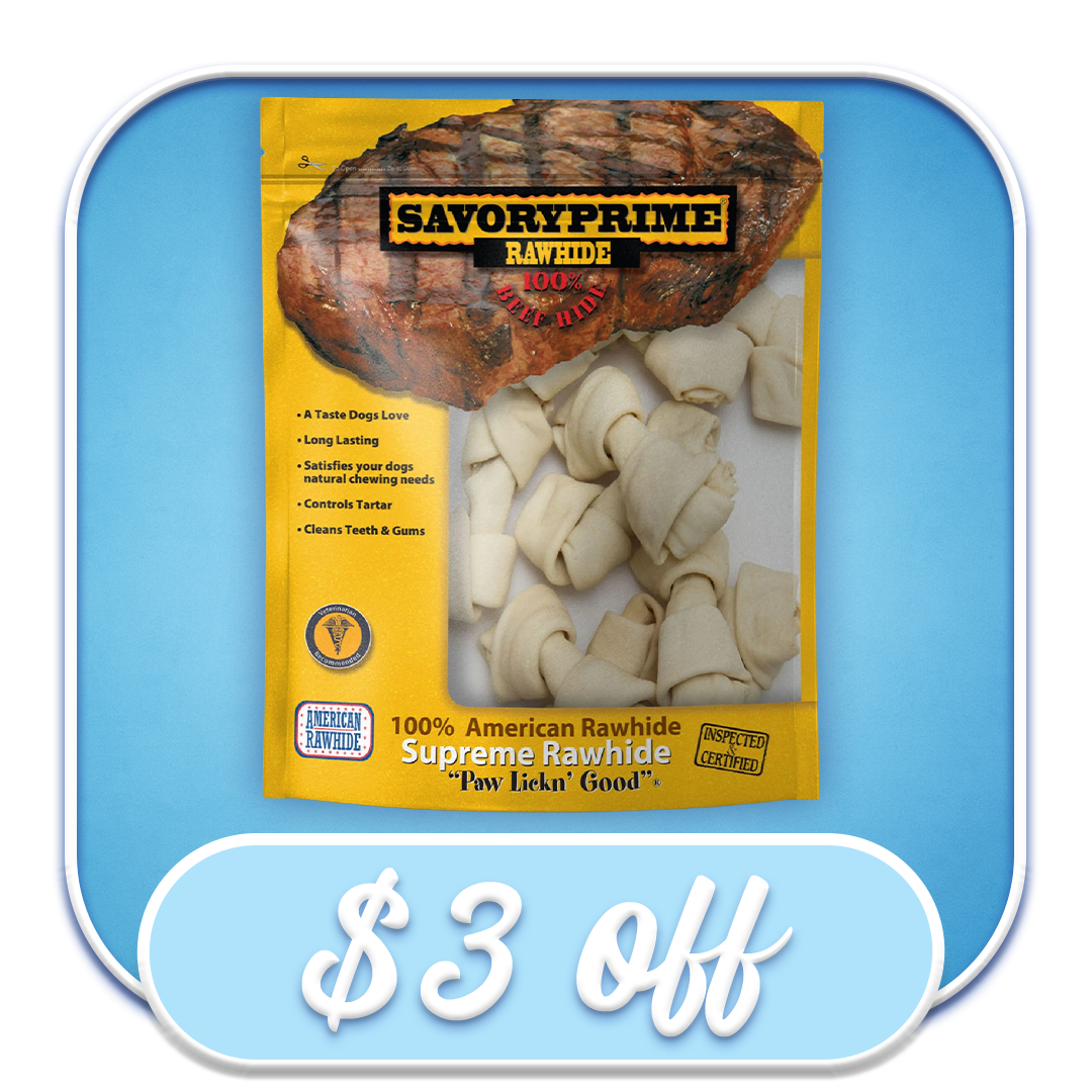 #51455 Savory Prime - Supreme Knotted Rawhide Bones 3-4in 10pk