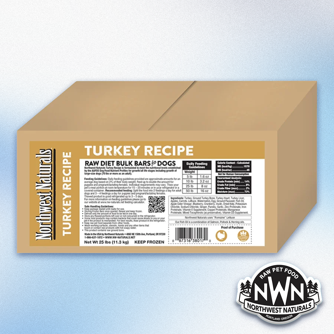 Northwest Naturals - Frozen Raw Diet Bulk Bars for Dogs Turkey Recipe (25lb)