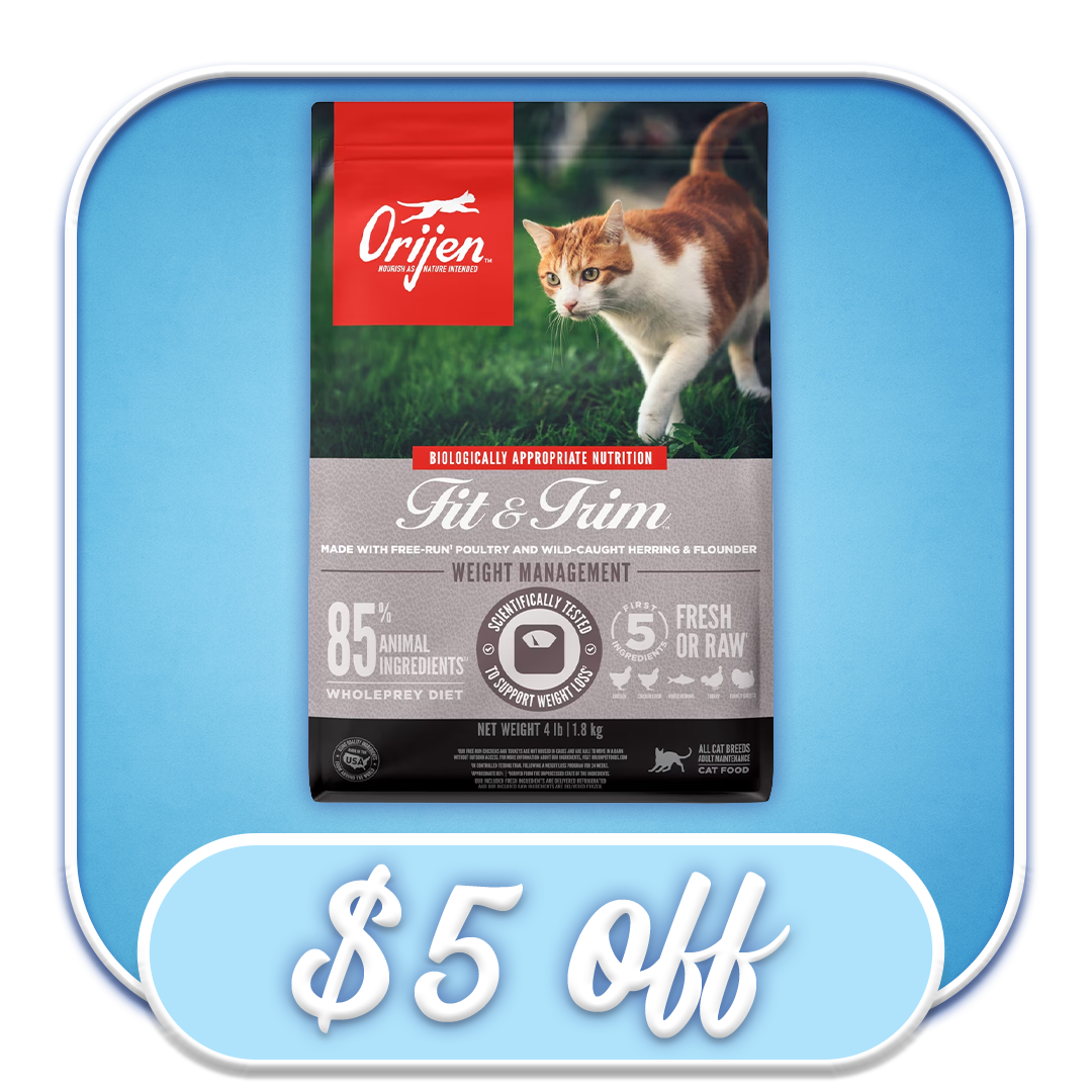 #37749 Orijen - Fit & Trim Free-Run Poultry, Wild-Caught Herring & Flounder Dry Cat Diet 4lb