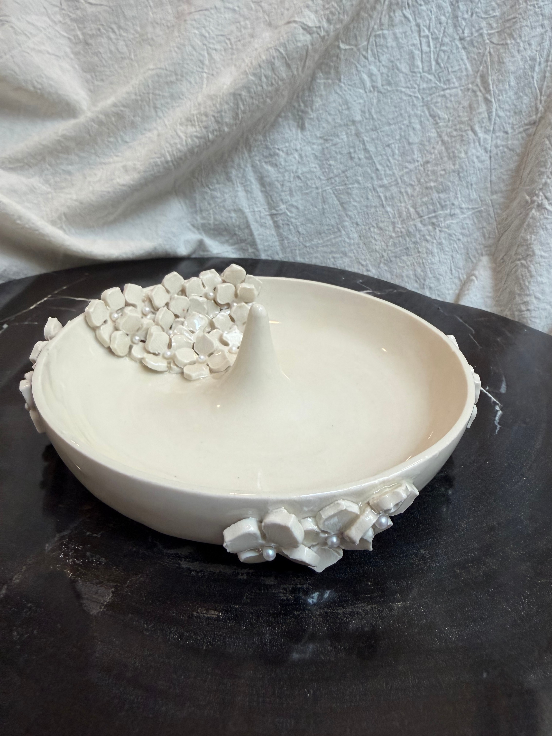 White Hydrangea Porcelain Ring Dish