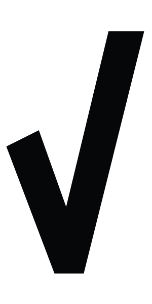Bold black checkmark icon.