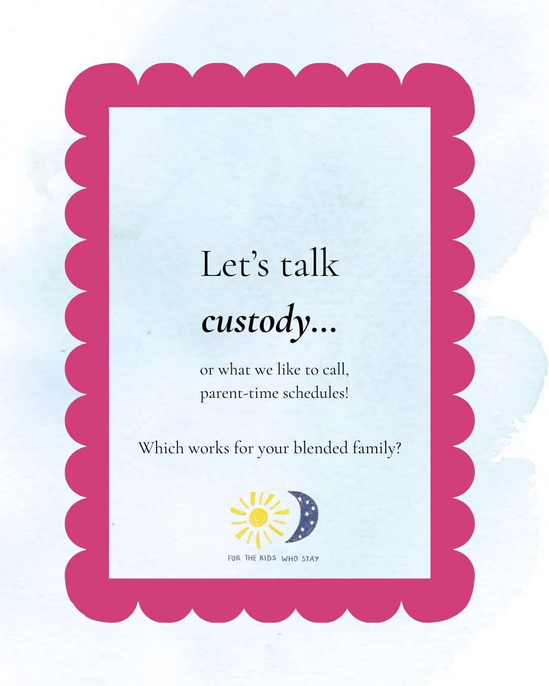 Sharing kids is hard.

Yet it&rsquo;s the norm for so many families. 

What is your sharing dynamic? 

How long do your littles say goodbye for? 

And how does the schedule affect those &ldquo;ours babies&rdquo; who say goodbye each transition day?

