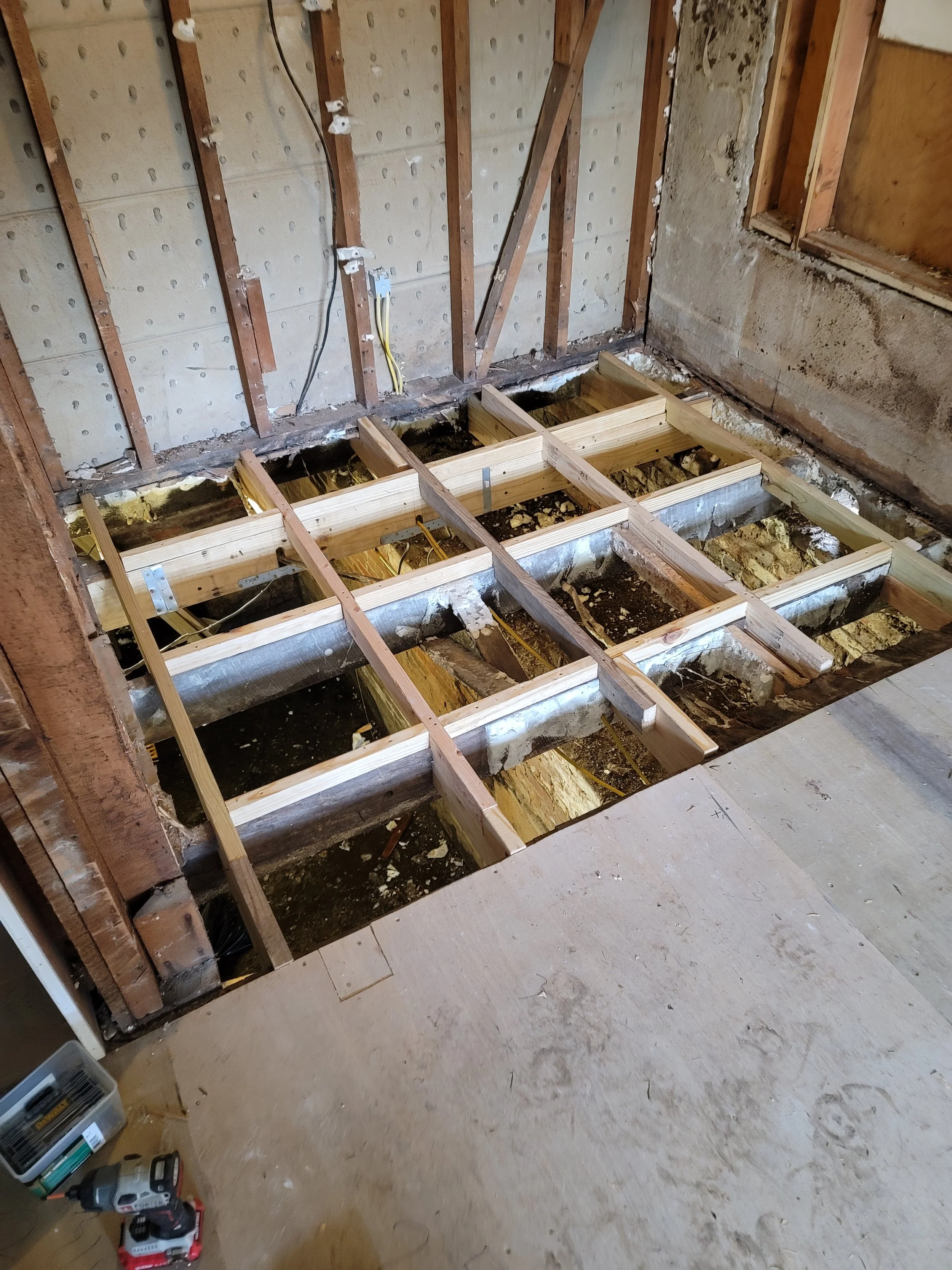 Bathroom - floor joists with reinforcement.jpg