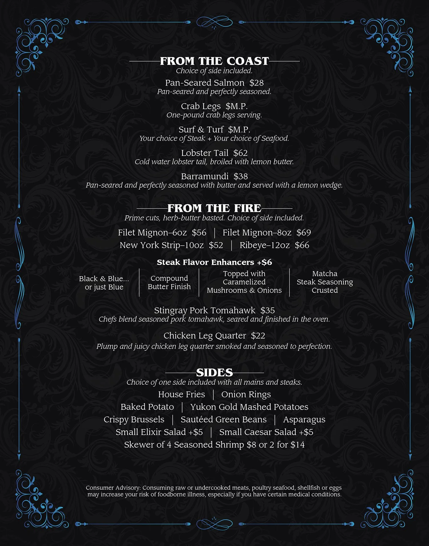 Elixir Dinner Menu (back)