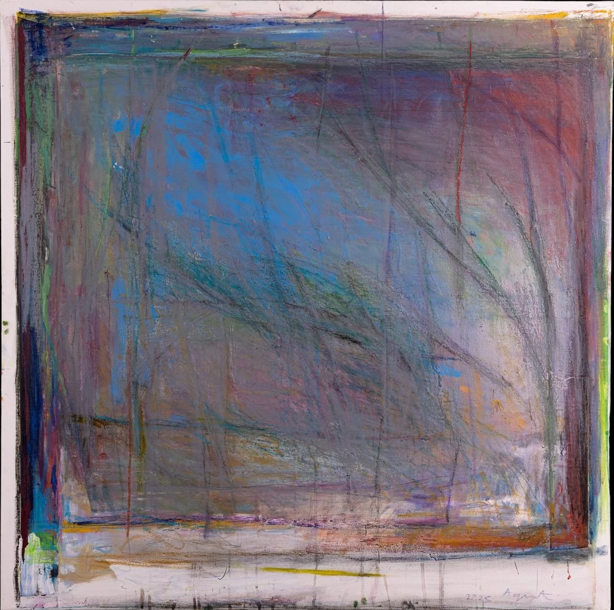 Francesco Agresti
A Question of Balance, 2025
Green Blade Rising Series
Water base paint, oil, acrylic, gouache, veneer tape, pencil
36 (H) X 36 (W) in.