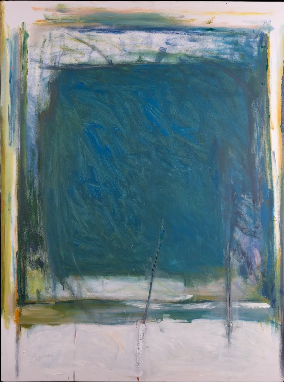 Francesco Agresti
Pierced, 2025-26
Green Blade Rising Series
Acrylic, gouache, veneer tape, pencil, water based oil paint
48 (H) X 36 (W) in.