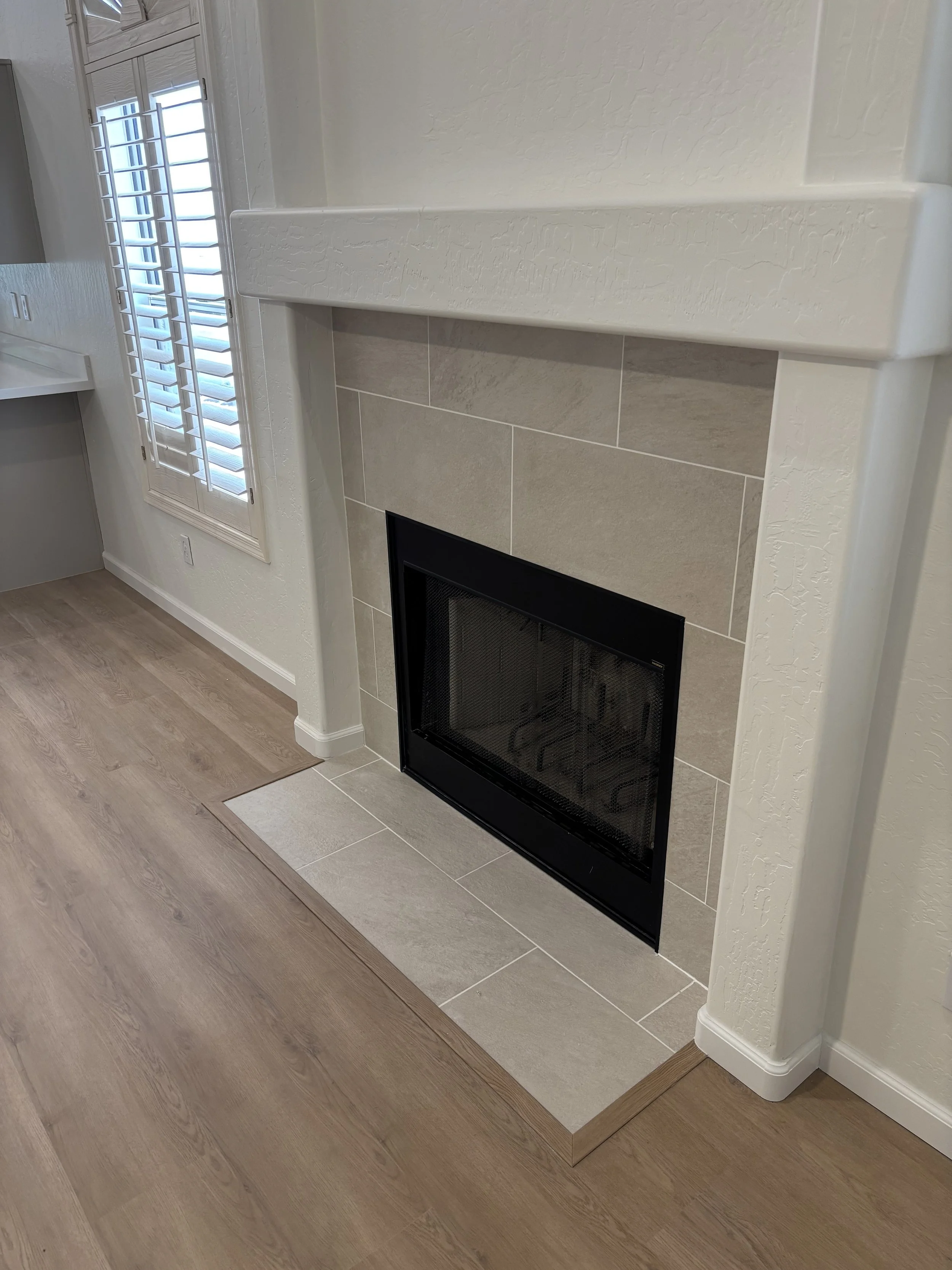 Updated Tile and Metal Trim for Living Room Fireplace - Phoenix