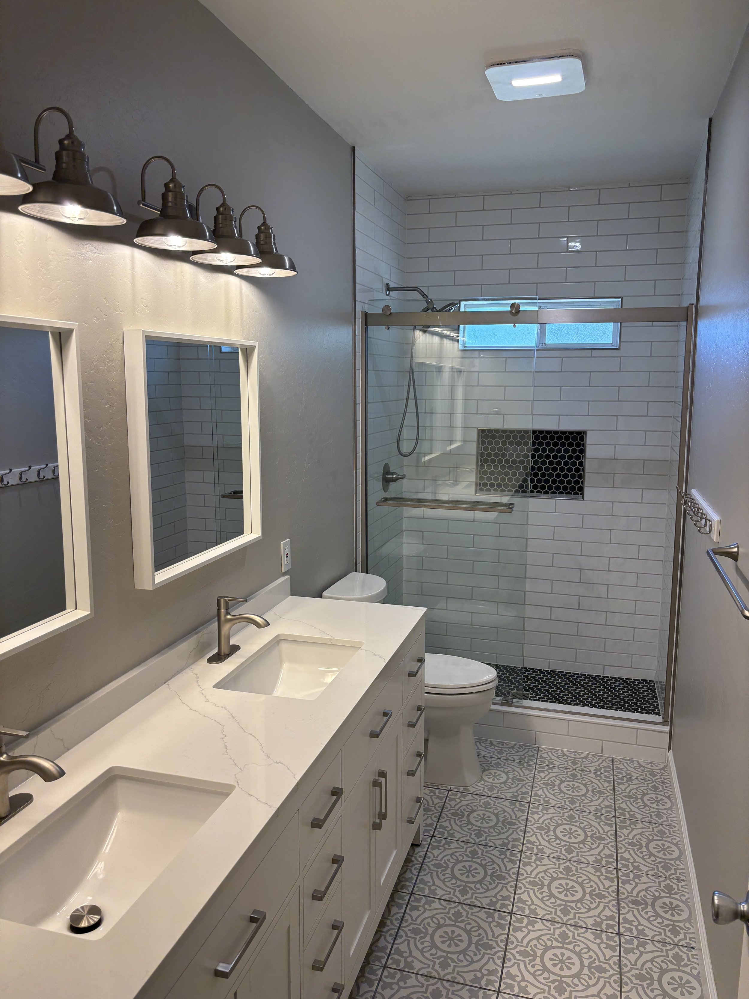 Complete Custom Bathroom Remodel with Updated Vanity, Toilet, Walk-In Shower, Tile Floor, and Accessories - Phoenix