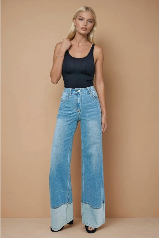High Rise Faux Cuff Full Length Jean