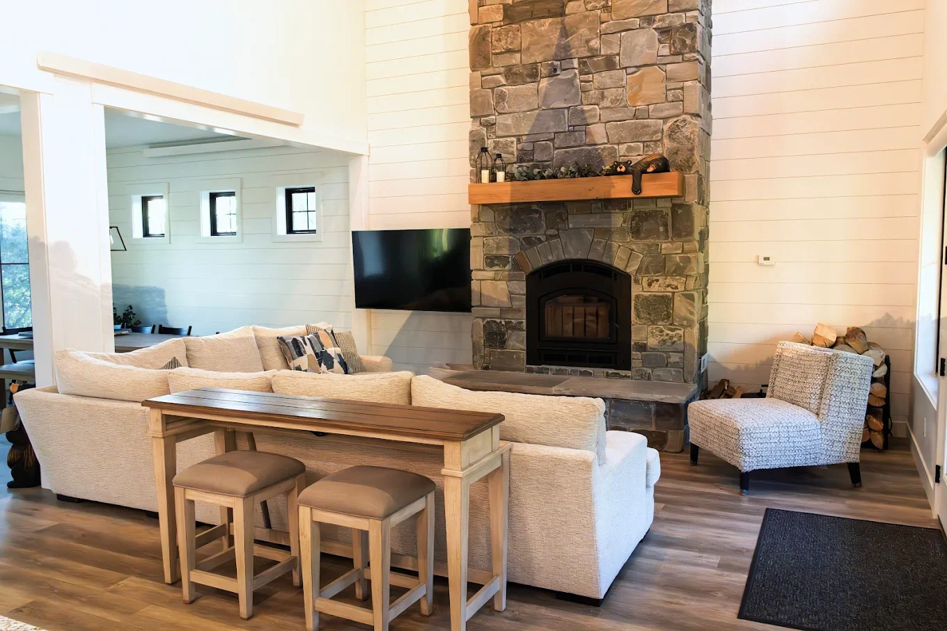 Living room with fireplace in a home iin Star Valley Ranch, Wyoming