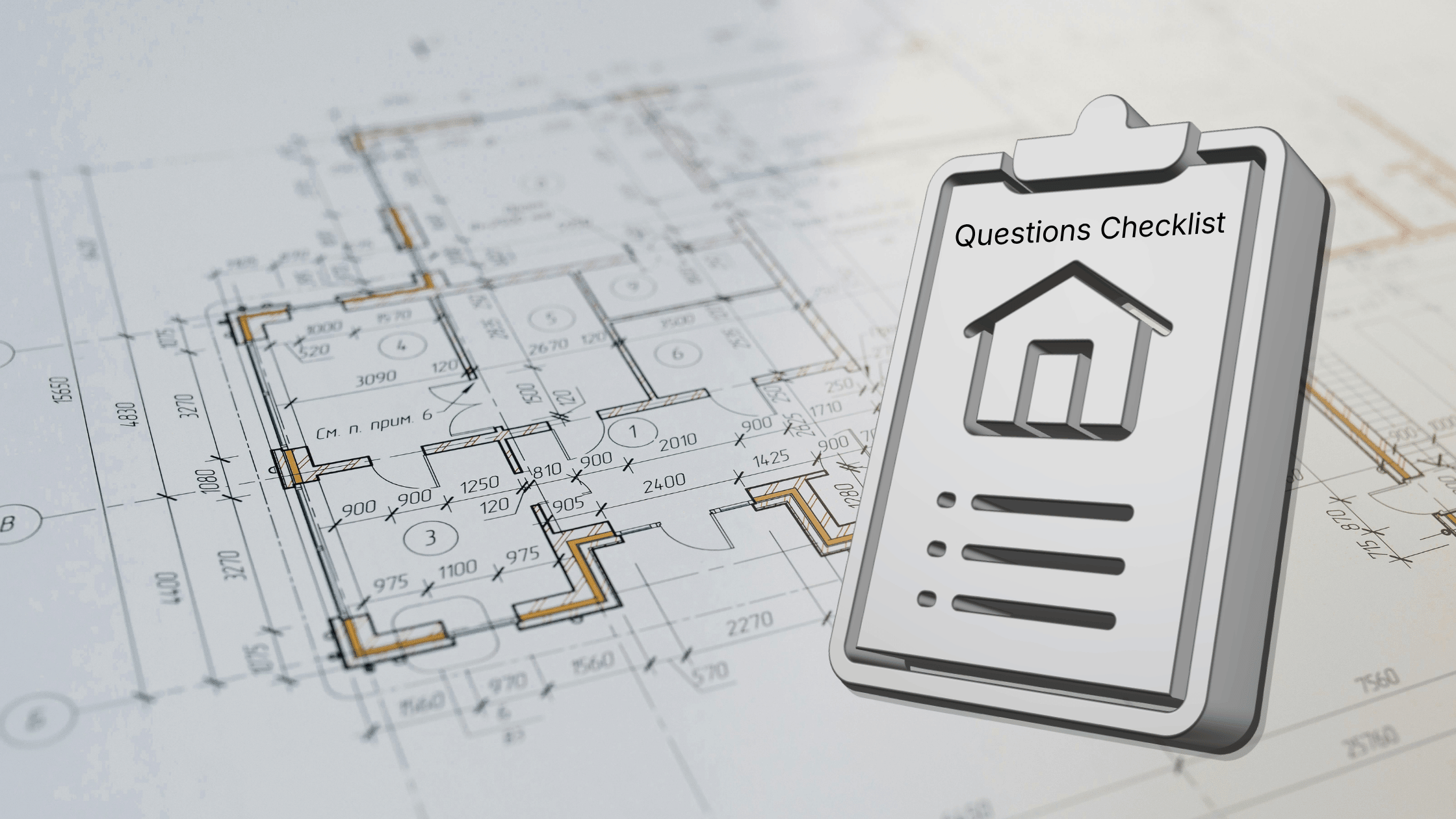Image of house blueprint plans with a to-do checklist on top representing some questions you should ask a builder before contracting with them.