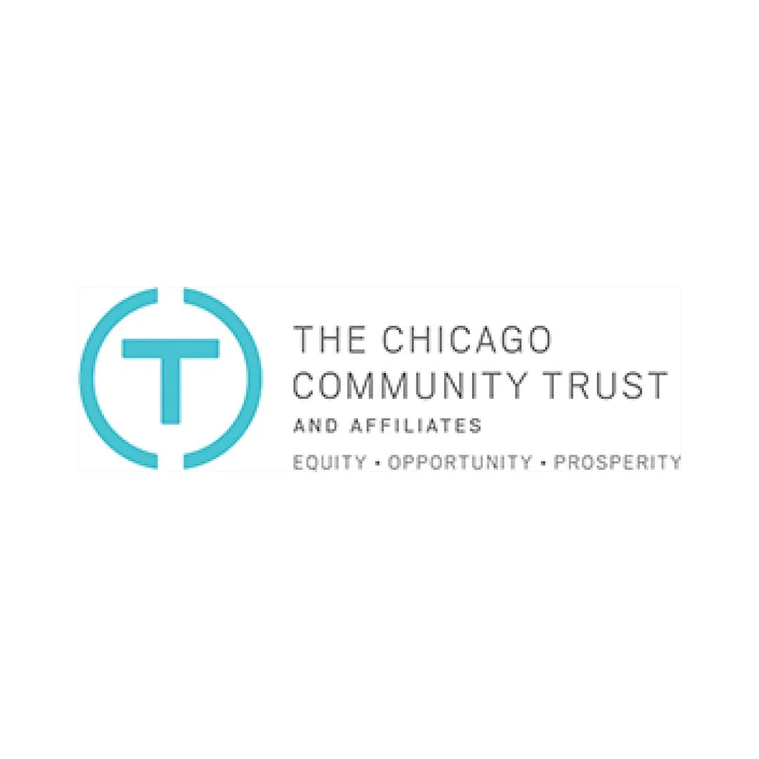 Logo of The Chicago Community Trust with a stylized 'T' inside a circle and the organization's name, mission statement, and values.