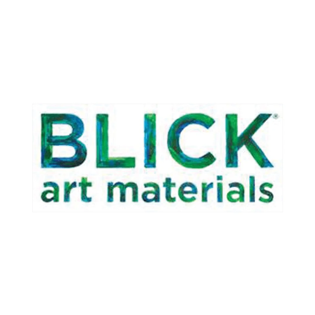 Colorful logo with the words 'BLACK art materials' in green, blue, and black lettering.