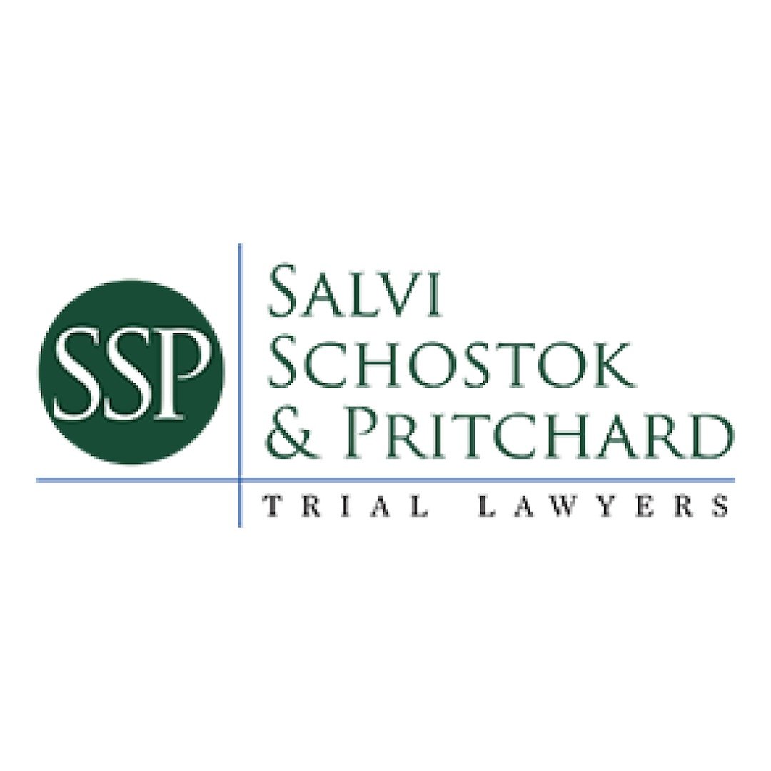 Logo for Salvi Schostok & Pritchard Trial Lawyers with green circle containing 'SSP' and green text to the right.