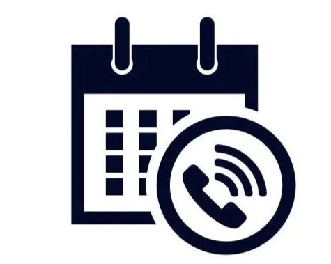 Calendar icon with a phone receiver inside a circle, indicating missed or upcoming calls.