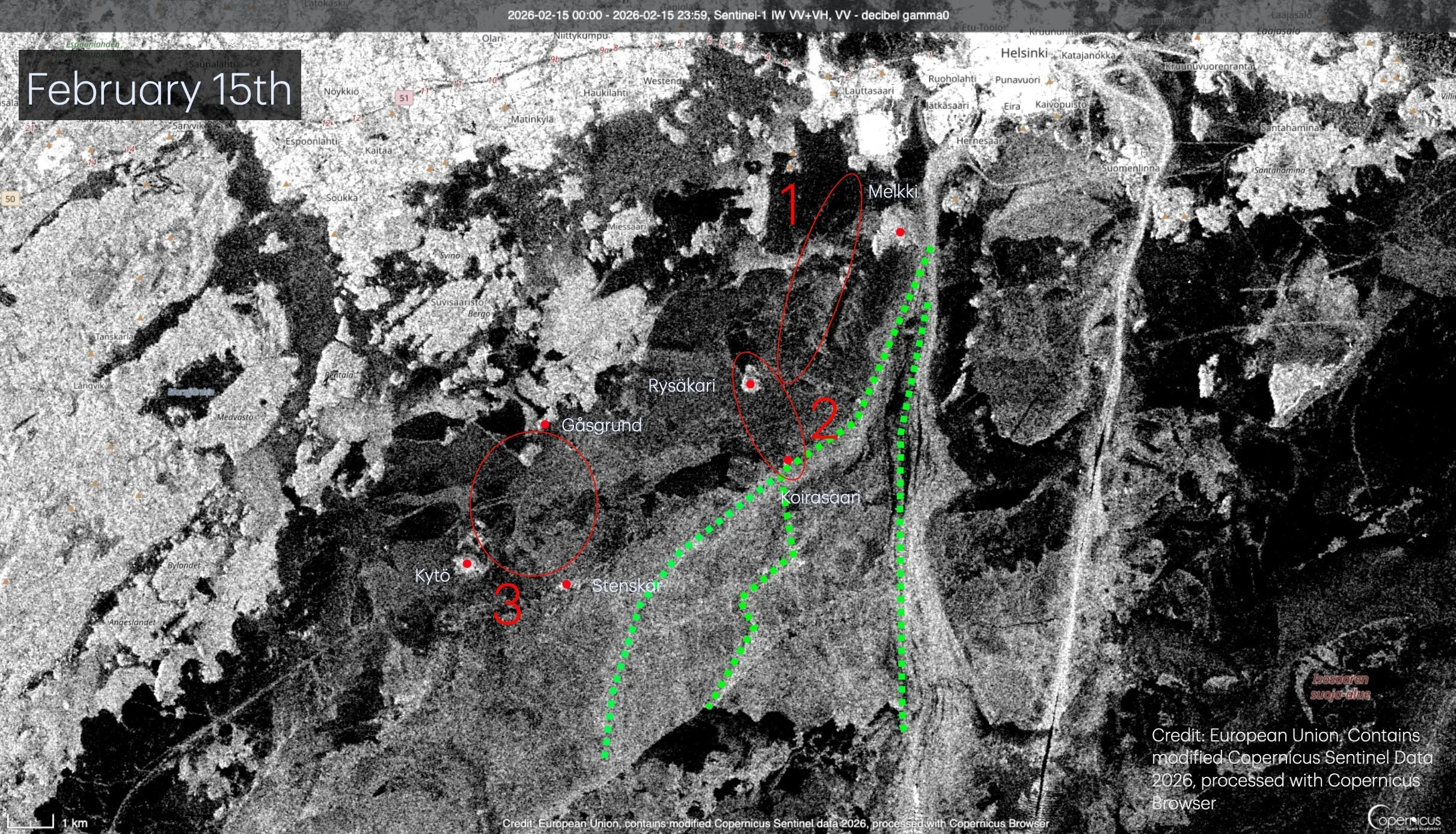 Helsinki ice conditions Feb. 15th: SAR update