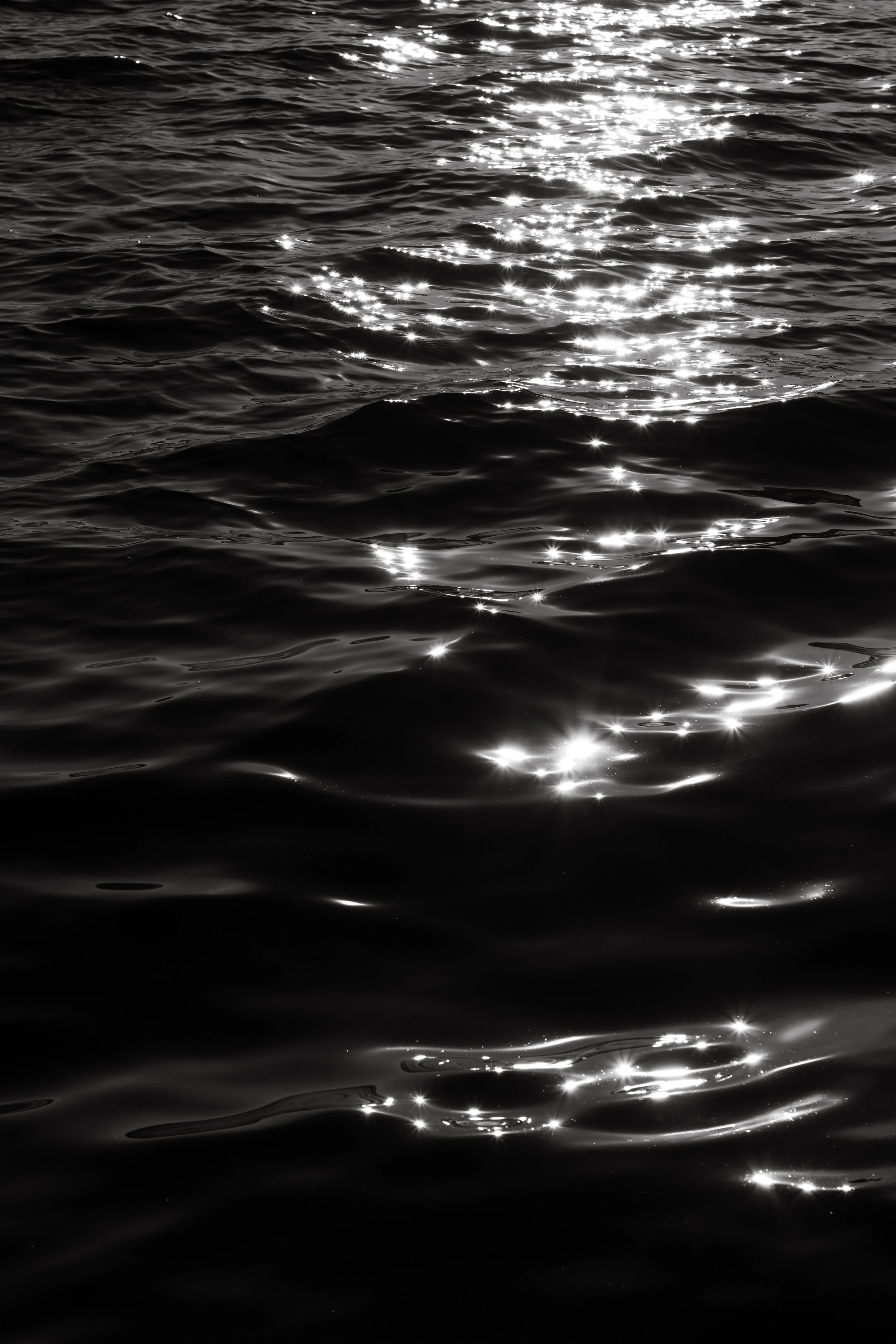 Sunlight reflecting on the surface of a body of water, creating sparkling highlights.