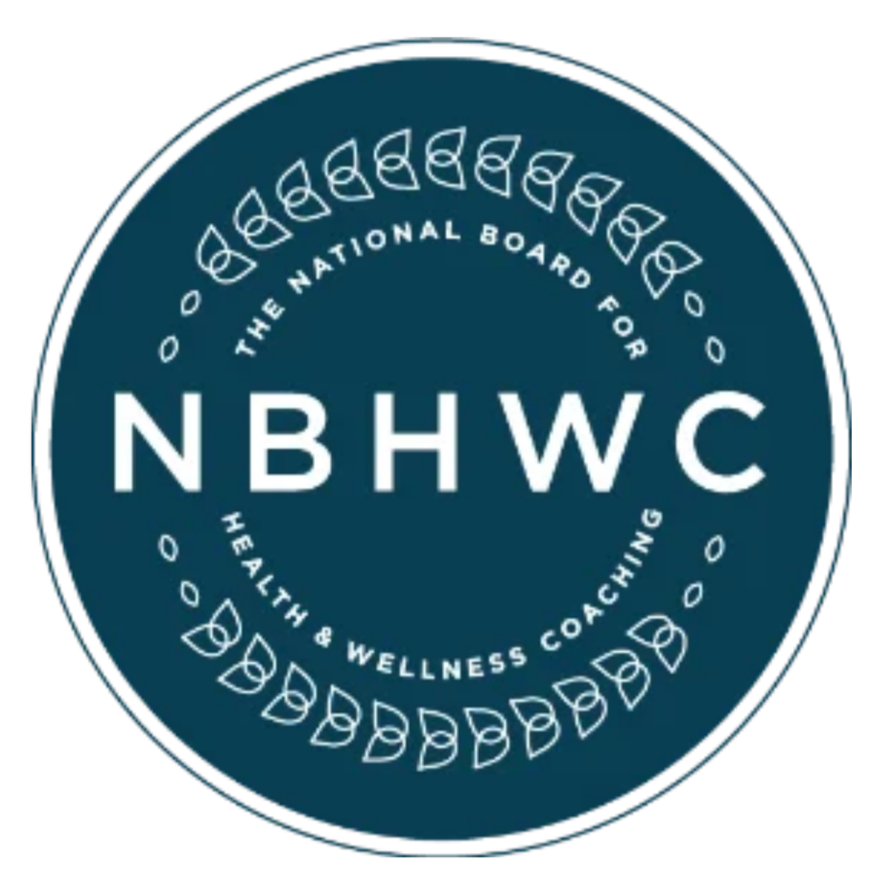 Logo of the National Board for Health & Wellness Coaching (NBHWC) with a circular design and decorative leaf elements.