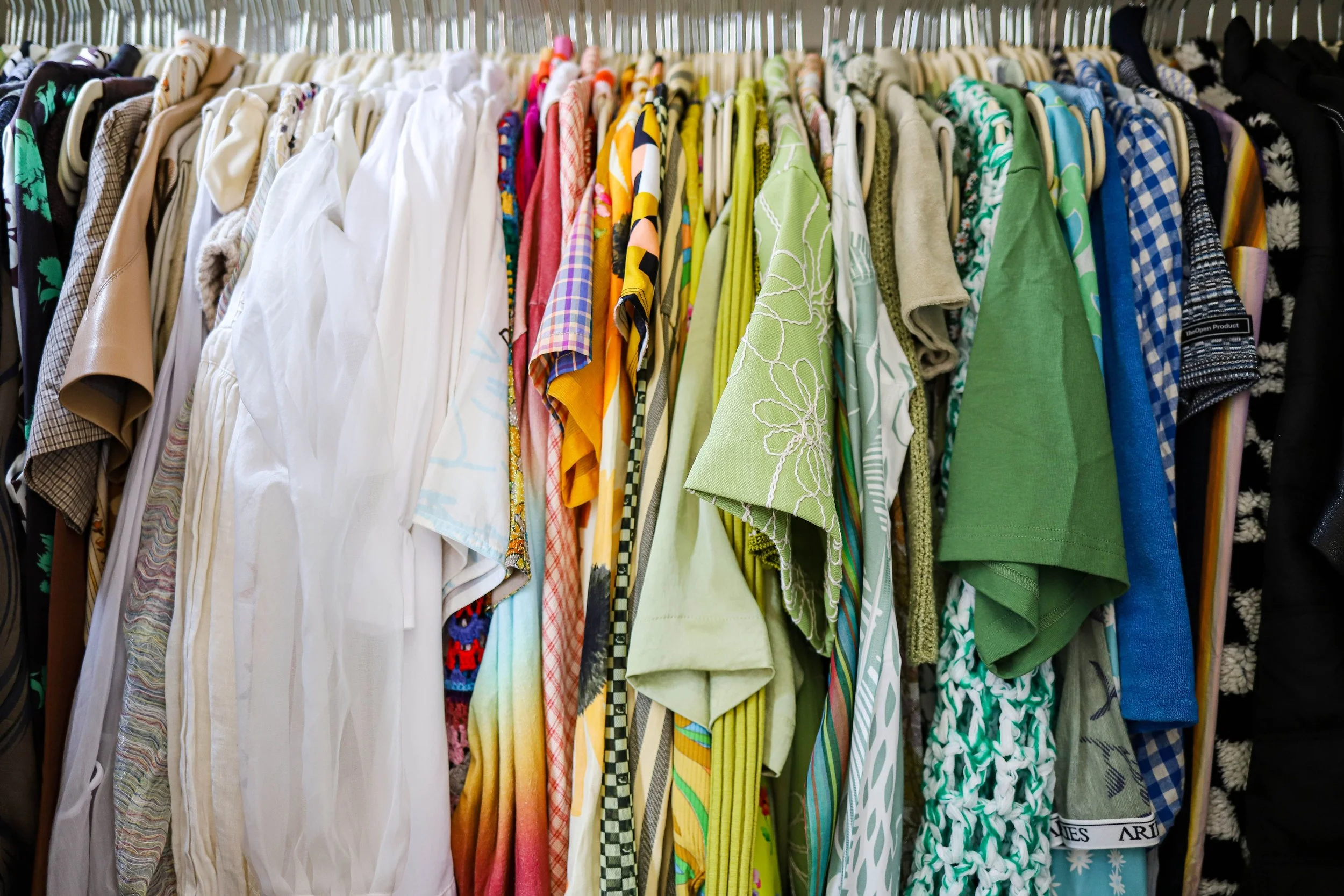 vintage clothes in rainbow order