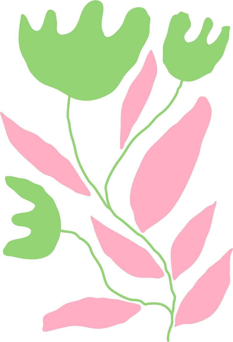 An illustration of a green flower with pink leaves
