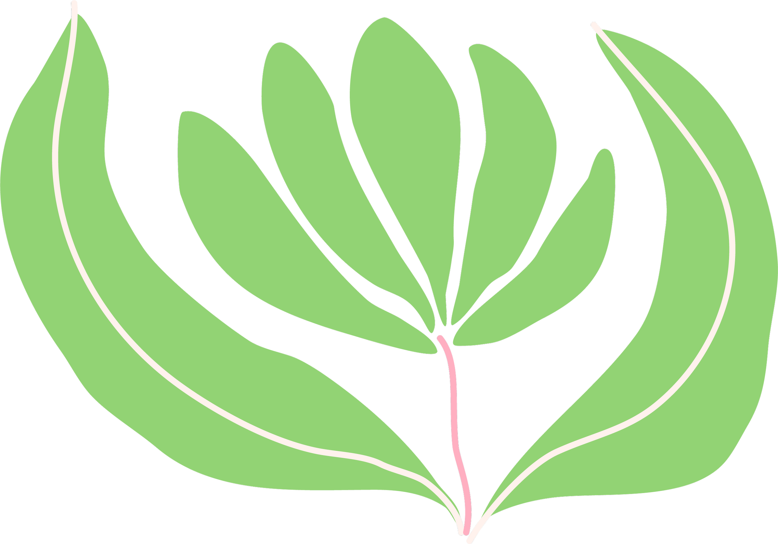 An illustration of a green flower with a pink stem.