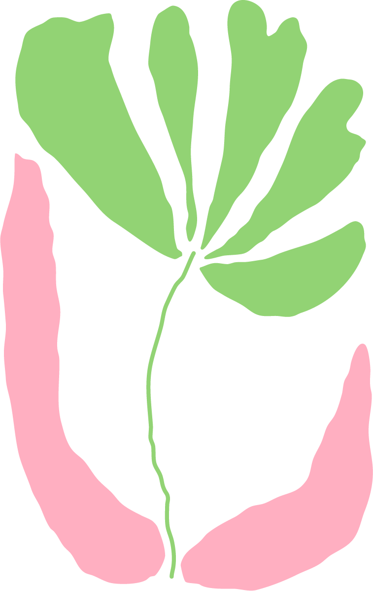 An illustration of a green flower with pink leaves