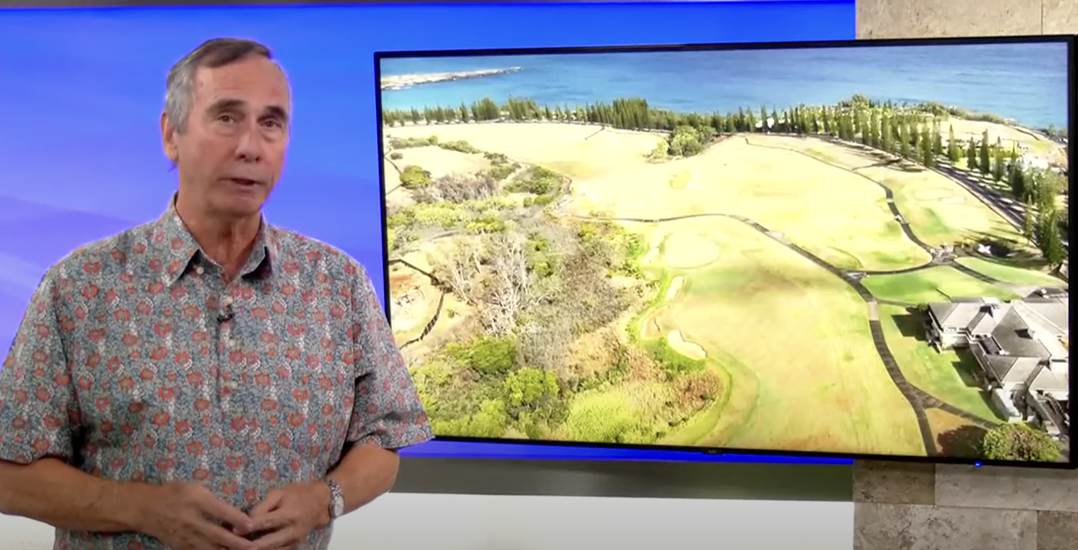 Hawaii News Now anchor reports that West Maui golf courses are suing Maui Land & Pineapple over water shortages caused by Honokōhau Ditch system issues.