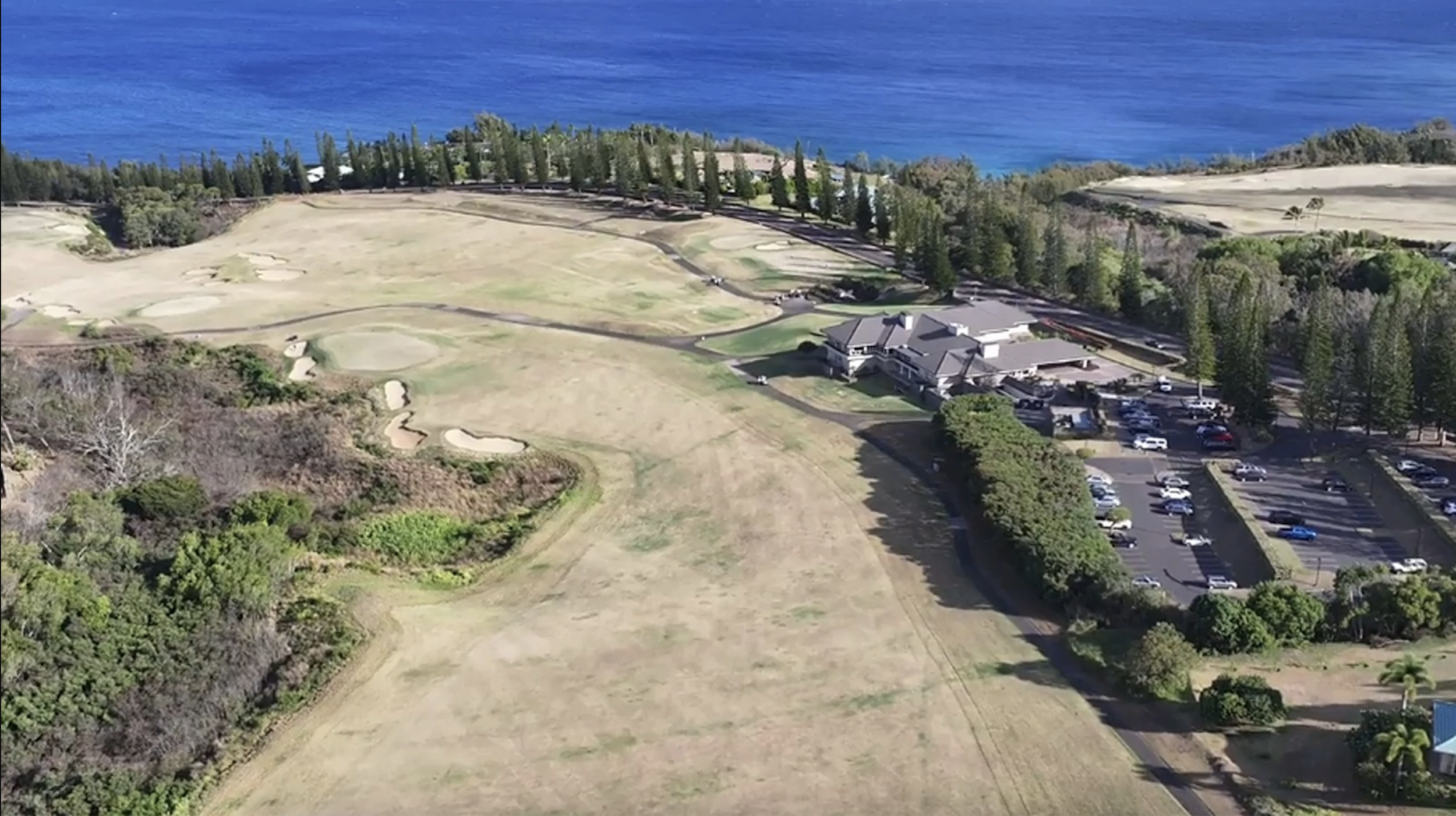 Aerial view of Maui golf course linked to lawsuit against Maui Land & Pineapple over Honokōhau ditch water system.