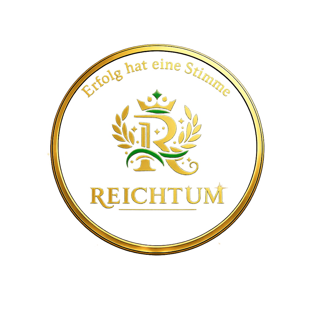 Goldene Medaille mit der Aufschrift 'Erfolg hat eine Stimme', einem Kronensymbol, einem Stern, einem Lorbeerkranz und dem Wort 'REICHTUM' darunter.