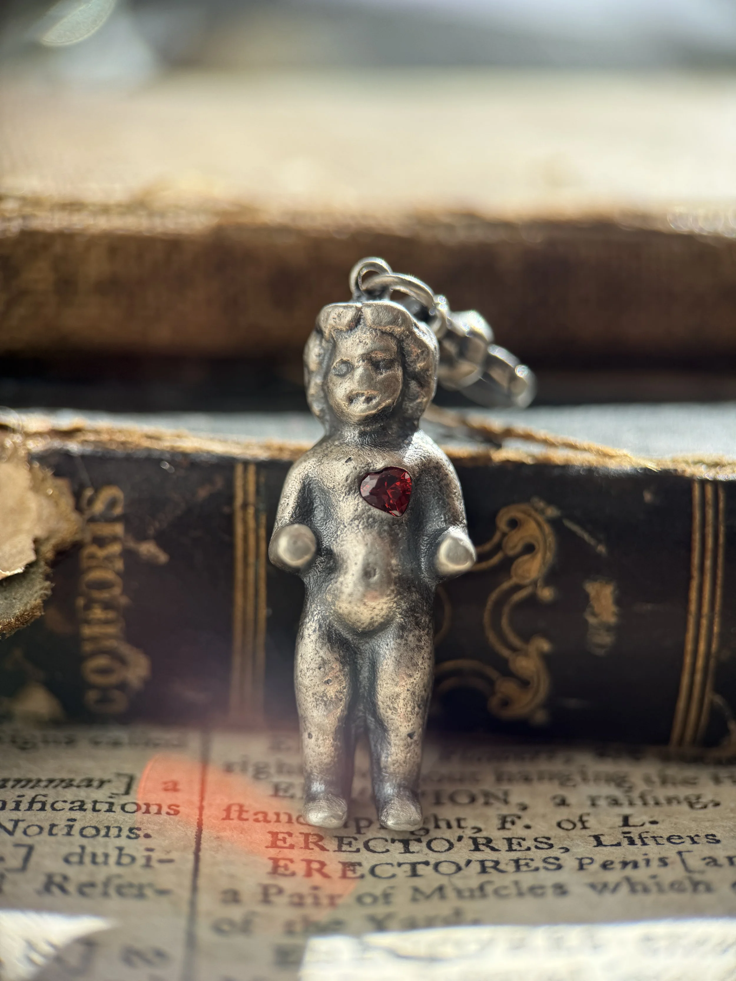 Puddling Doll + Heart Charm in Sterling Silver